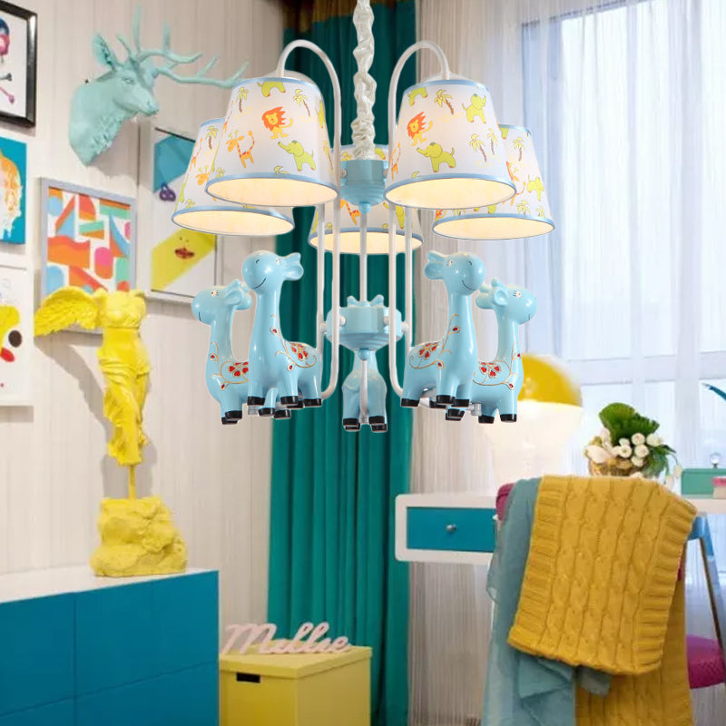 Giraffe Cartoon Chandelier - Colorful Candy Resin Hanging Light For Study Room