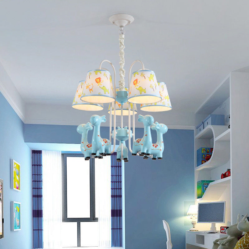 Giraffe Cartoon Chandelier - Colorful Candy Resin Hanging Light For Study Room