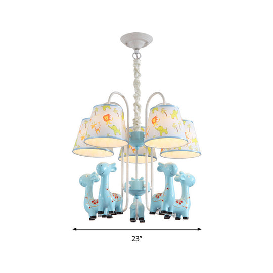 Giraffe Cartoon Chandelier - Colorful Candy Resin Hanging Light For Study Room