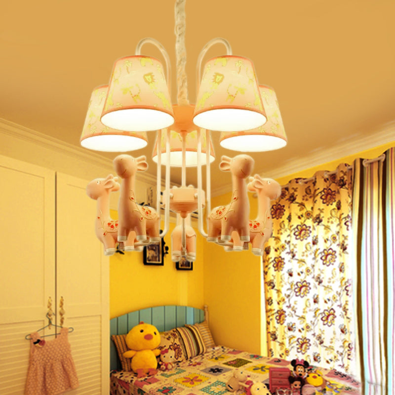 Giraffe Cartoon Chandelier - Colorful Candy Resin Hanging Light For Study Room Pink