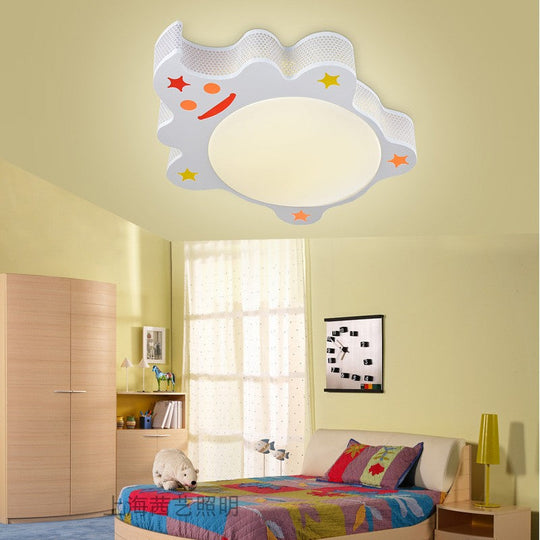 White Acrylic Flush Mount Ceiling Light Fixture for Kindergarten: Modern Animal Design