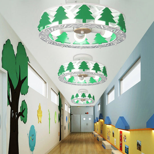 Cartoon Metal Ceiling Lamp - Green Pine Tree Semi Ceiling Mount Light (5 Heads) - Ideal for Hotels