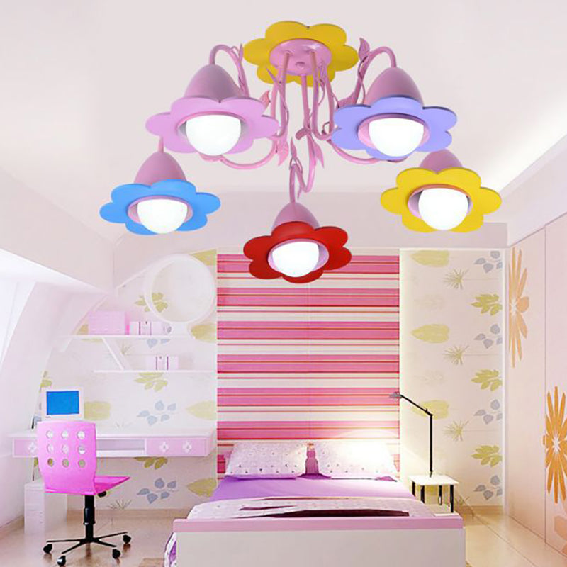 Metal Multi-Colored Pendant Light - Lovely Flower Chandelier for Kindergarten, Five Lights