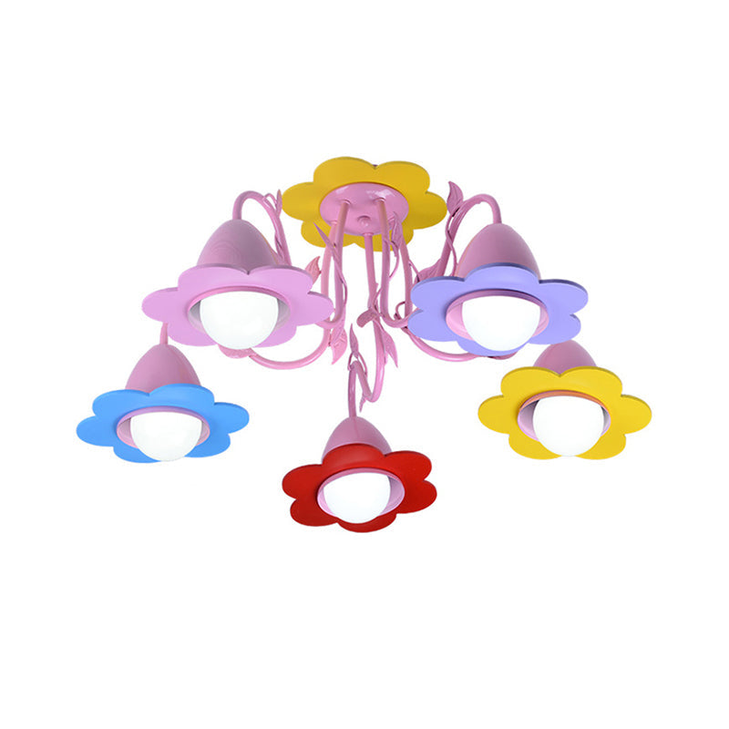 Metal Multi-Colored Pendant Light - Lovely Flower Chandelier for Kindergarten, Five Lights