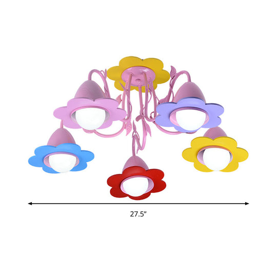 Metal Multi-Colored Pendant Light - Lovely Flower Chandelier for Kindergarten, Five Lights