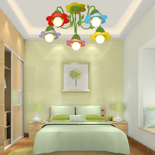 Metal Multi-Colored Pendant Light - Lovely Flower Chandelier for Kindergarten, Five Lights