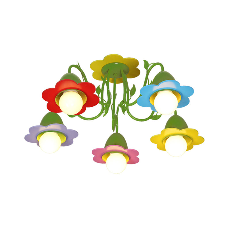 Metal Multi-Colored Pendant Light - Lovely Flower Chandelier for Kindergarten, Five Lights