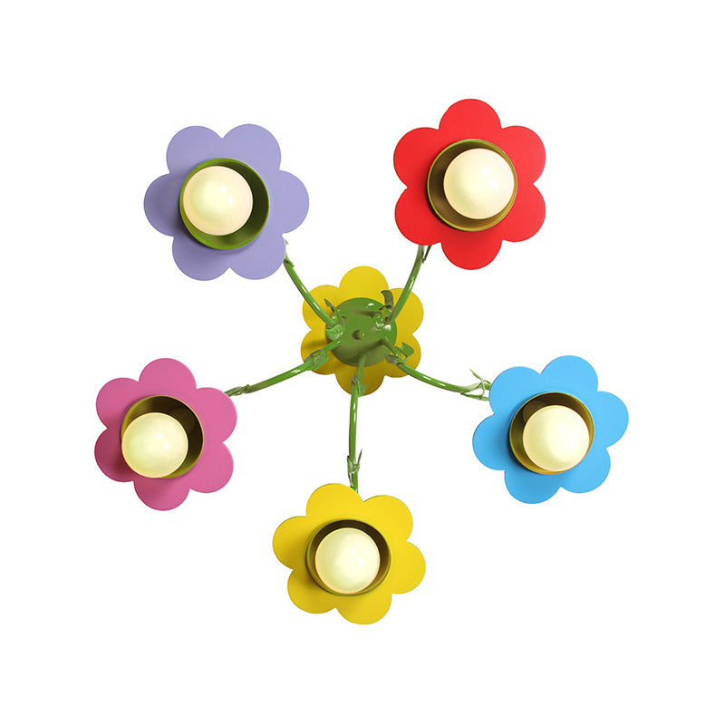 Metal Multi-Colored Pendant Light - Lovely Flower Chandelier for Kindergarten, Five Lights