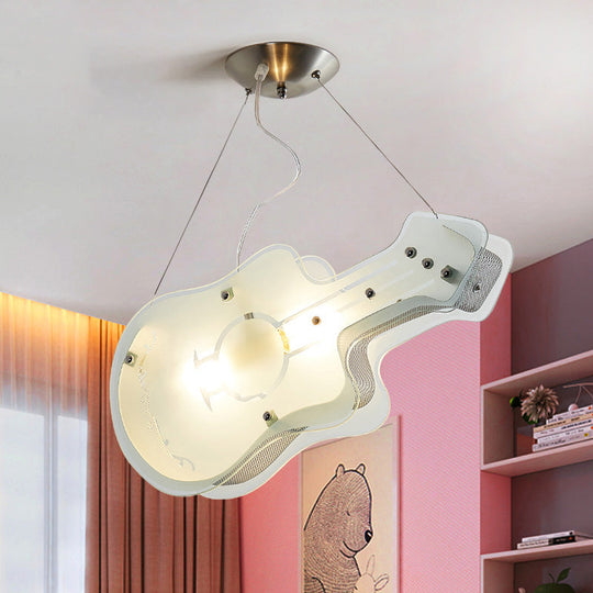 Guitar-Shaped Kids Pendant Light: 2 Led Lights White Acrylic For Shop