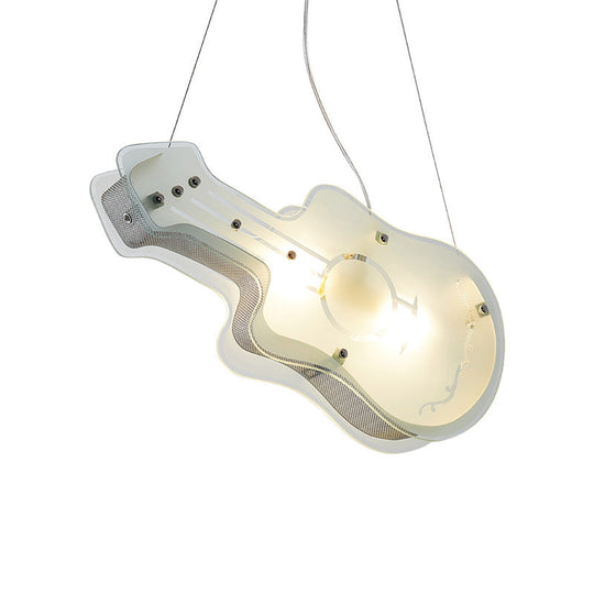 Guitar-Shaped Kids Pendant Light: 2 Led Lights White Acrylic For Shop