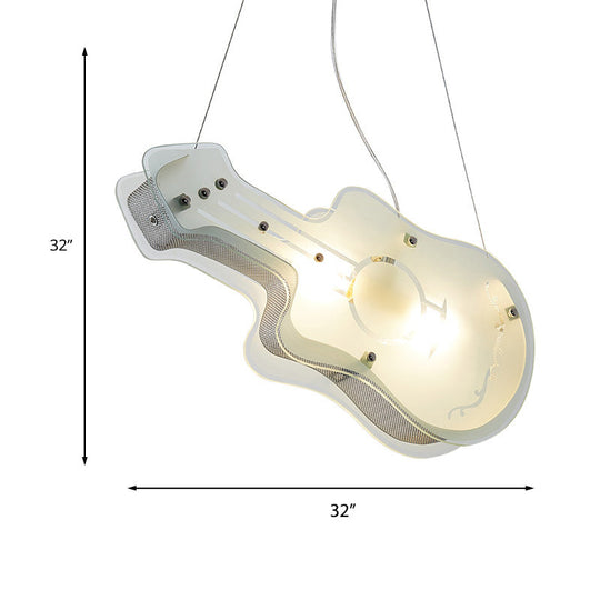 Guitar-Shaped Kids Pendant Light: 2 Led Lights White Acrylic For Shop