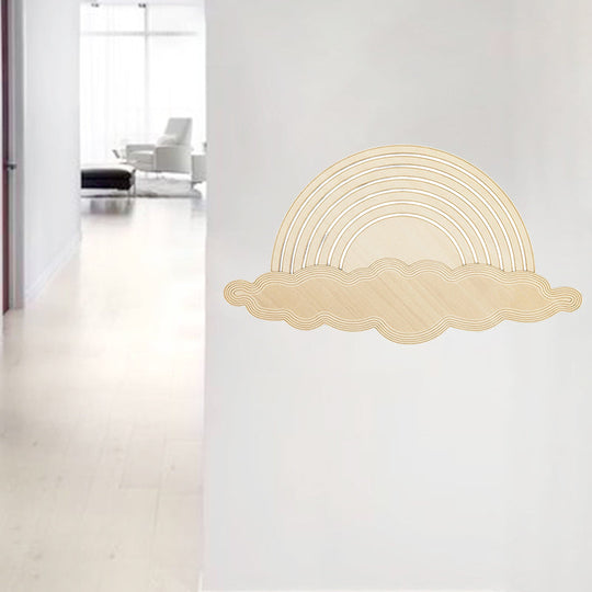 Rainbow & Cloud Led Wood Wall Light - Adorable Cartoon Sconce For Kindergarten Bedroom In Beige /