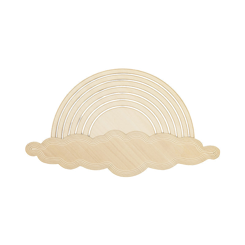 Rainbow & Cloud Led Wood Wall Light - Adorable Cartoon Sconce For Kindergarten Bedroom In Beige