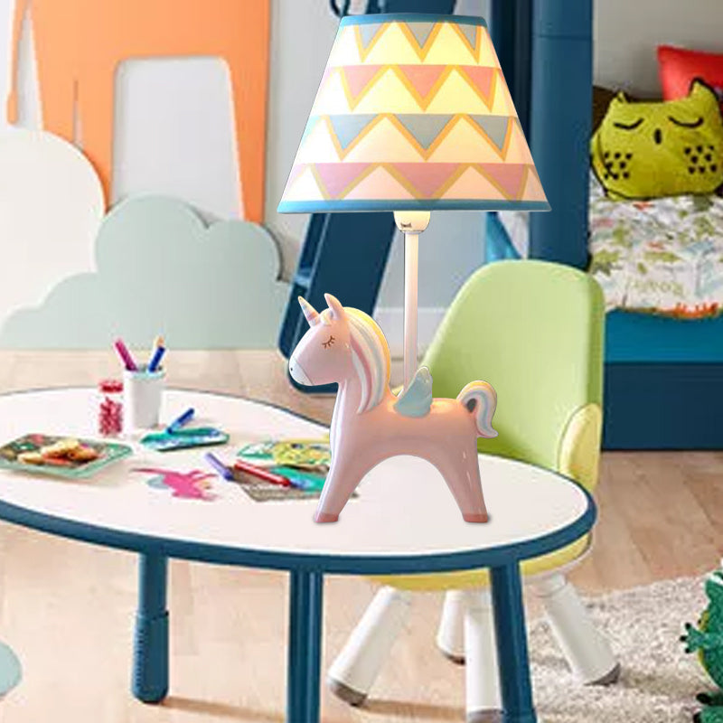 Modern Carousel Table Lamp With Tapered Shade - Resin Light For Kids Bedroom Pink / Triangle