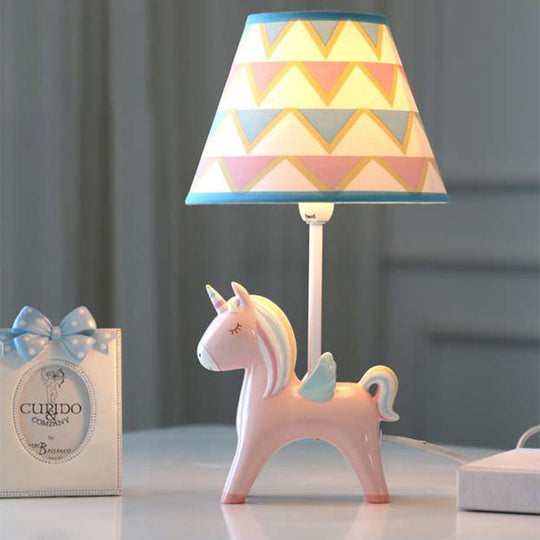 Modern Carousel Table Lamp With Tapered Shade - Resin Light For Kids Bedroom