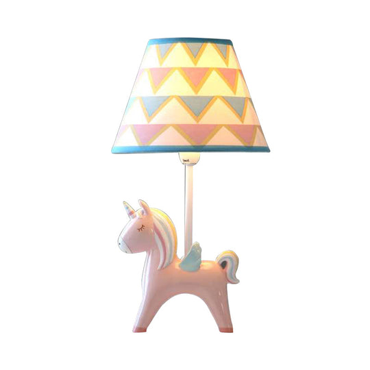 Modern Carousel Table Lamp With Tapered Shade - Resin Light For Kids Bedroom