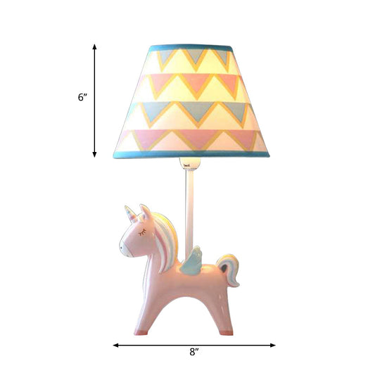 Modern Carousel Table Lamp With Tapered Shade - Resin Light For Kids Bedroom