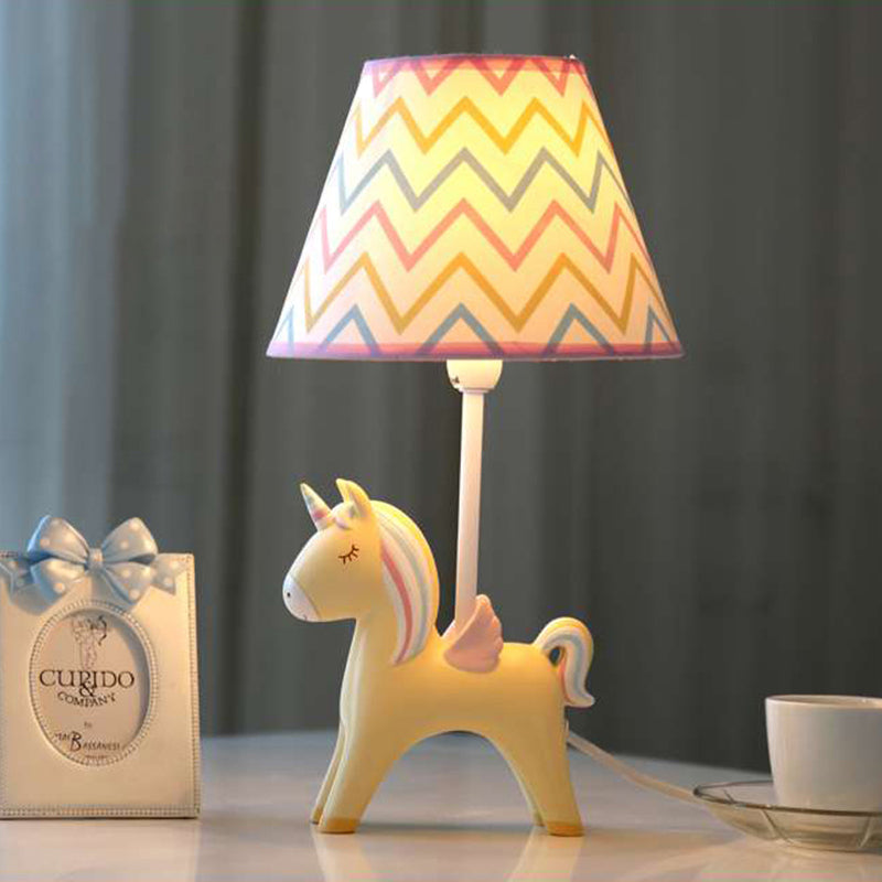 Modern Carousel Table Lamp With Tapered Shade - Resin Light For Kids Bedroom Pink / Stripe