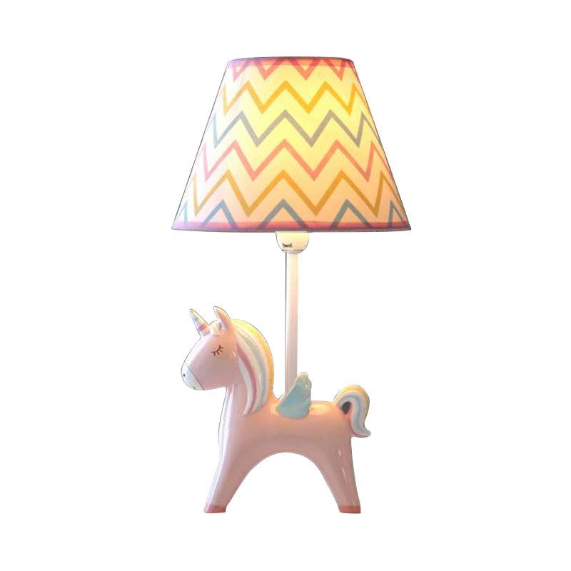 Modern Carousel Table Lamp With Tapered Shade - Resin Light For Kids Bedroom