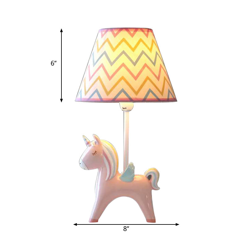 Modern Carousel Table Lamp With Tapered Shade - Resin Light For Kids Bedroom