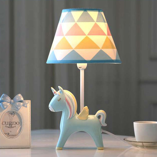 Modern Carousel Table Lamp With Tapered Shade - Resin Light For Kids Bedroom Blue / Triangle