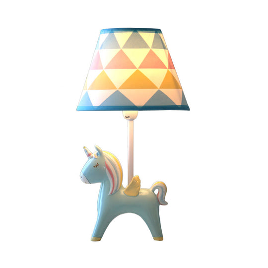 Modern Carousel Table Lamp With Tapered Shade - Resin Light For Kids Bedroom