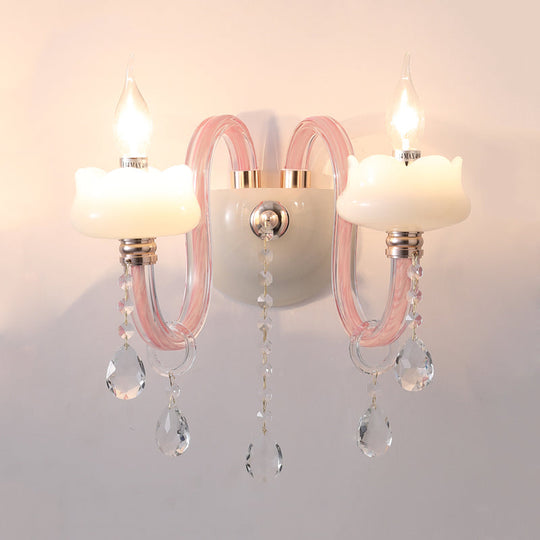 Pink Crystal Wall Lamp: Traditional Metal Sconce Light For Bathroom