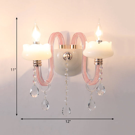 Pink Crystal Wall Lamp: Traditional Metal Sconce Light For Bathroom