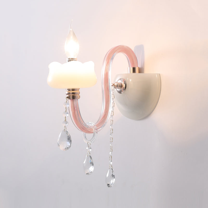 Pink Crystal Wall Lamp: Traditional Metal Sconce Light For Bathroom