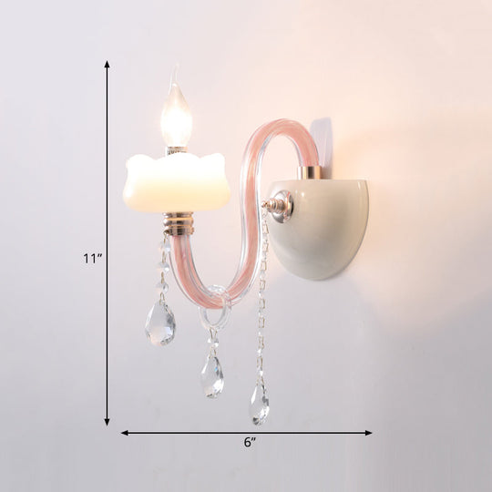 Pink Crystal Wall Lamp: Traditional Metal Sconce Light For Bathroom