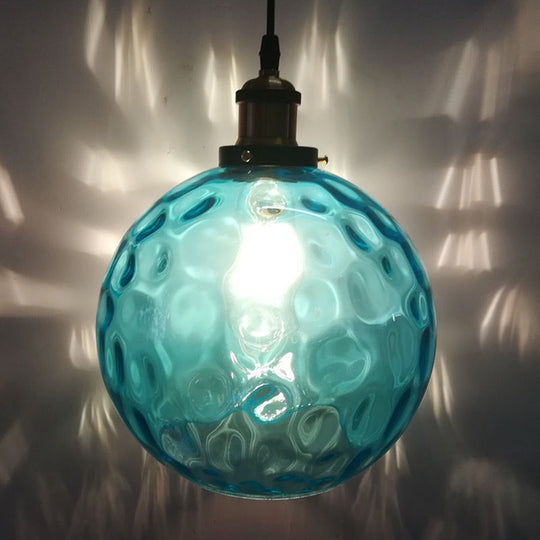 Industrial Blue Glass Pendant Light - 1-Light 8/10/12 Wide Globe Hanging Lamp