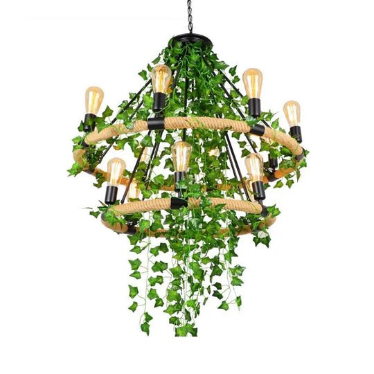 Antique Green Rope Chandelier with Vine Deco - 6/8/14 Heads