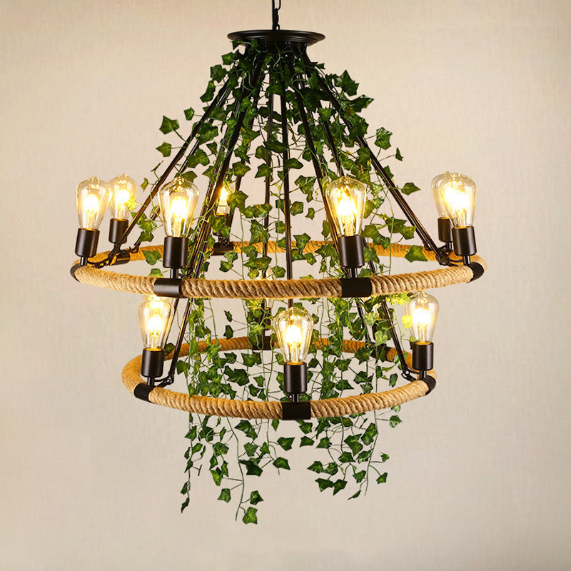 Antique Green Rope Chandelier with Vine Deco - 6/8/14 Heads