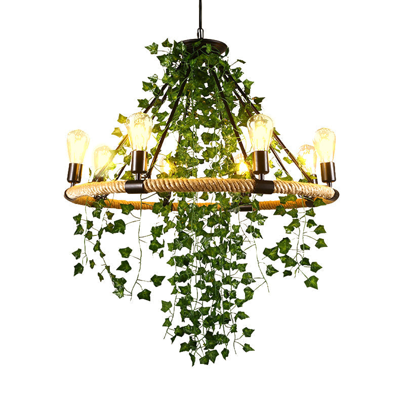 Antique Green Rope Chandelier with Vine Deco - 6/8/14 Heads