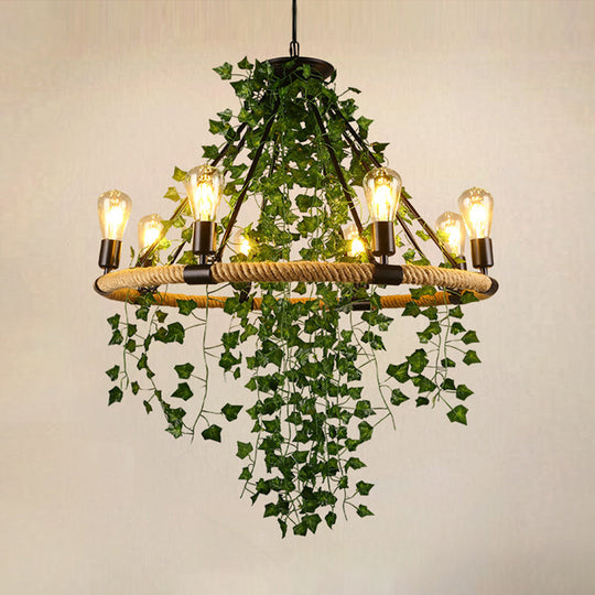 Antique Green Rope Chandelier with Vine Deco - 6/8/14 Heads