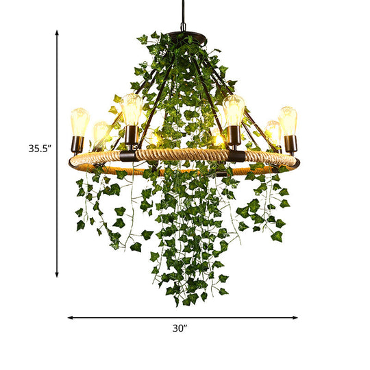 Antique Green Rope Chandelier with Vine Deco - 6/8/14 Heads