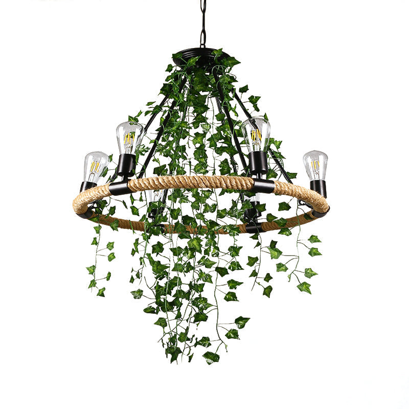 Antique Green Rope Chandelier with Vine Deco - 6/8/14 Heads