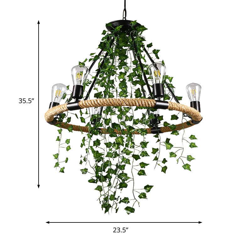 Antique Green Rope Chandelier with Vine Deco - 6/8/14 Heads