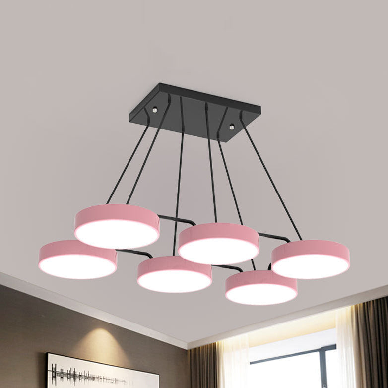 Stylish Macaron Pendant Light For Nursery And Bedroom - Acrylic Round Shade Chandelier