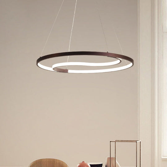 Contemporary Metallic Led Coffee Ring Lamp - Modern Hanging Ceiling Chandelier In Warm/White Light