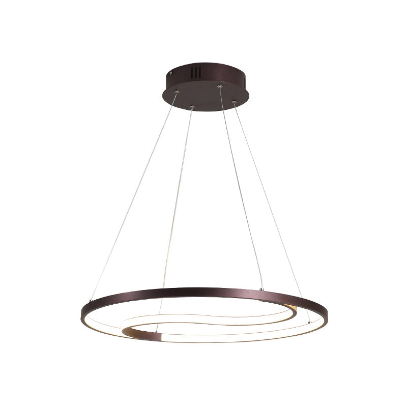 Contemporary Metallic Led Coffee Ring Lamp - Modern Hanging Ceiling Chandelier In Warm/White Light