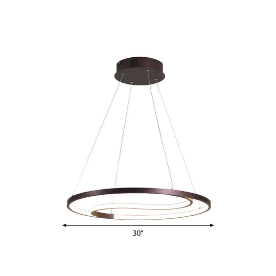 Contemporary Metallic Led Coffee Ring Lamp - Modern Hanging Ceiling Chandelier In Warm/White Light