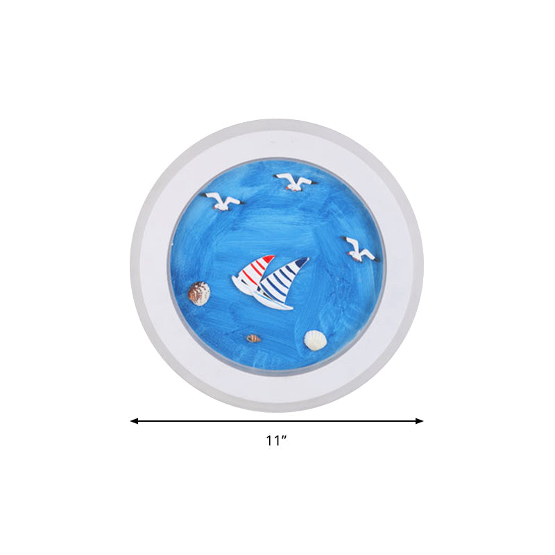 Nautical Sea Acrylic Led Circle Wall Light In Stylish White For Child Bedroom