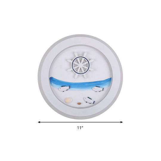 Nautical Sea Acrylic Led Circle Wall Light In Stylish White For Child Bedroom