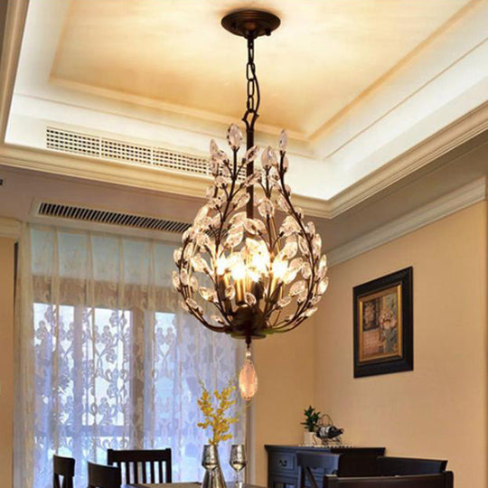 Black Laurel Chandelier: Modern 4-Bulb Clear Crystal Lighting Fixture For Dining Room