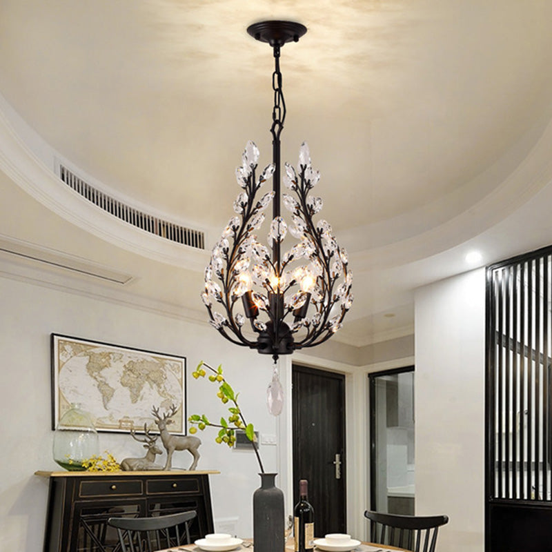 Black Laurel Chandelier: Modern 4-Bulb Clear Crystal Lighting Fixture For Dining Room