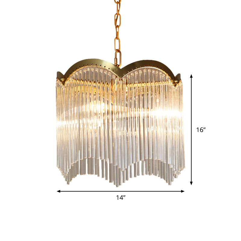 Modern Gold Ceiling Chandelier With Crystal Rod Shades - 3/6 Heads Kitchen Hanging Lamp