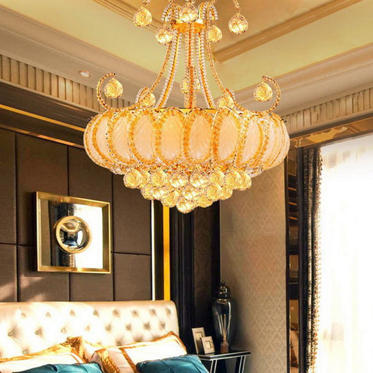 Modern Waterfall Crystal Chandelier - 5-Head Pendant Light Fixture In Chrome/Gold