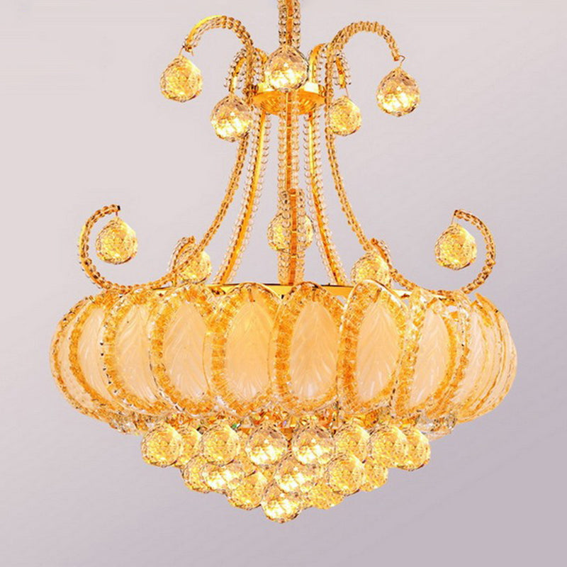 Modern Waterfall Crystal Chandelier - 5-Head Pendant Light Fixture In Chrome/Gold