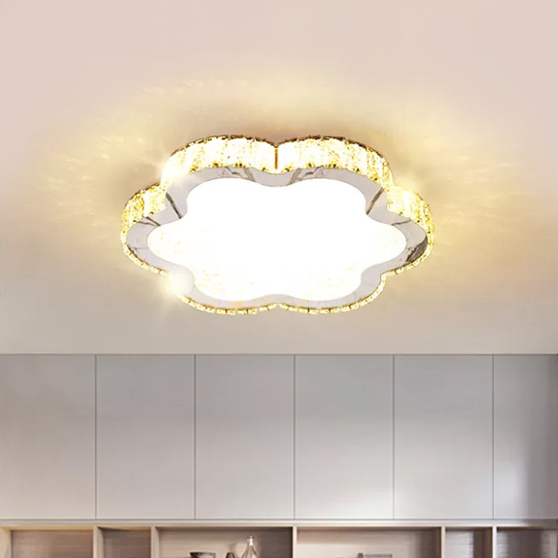 Contemporary Petal Crystal LED Flush Ceiling Light | Stainless-Steel Porch Fixture